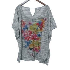 Avenue 26 28 Gray Pink Floral Tunic Top Plus